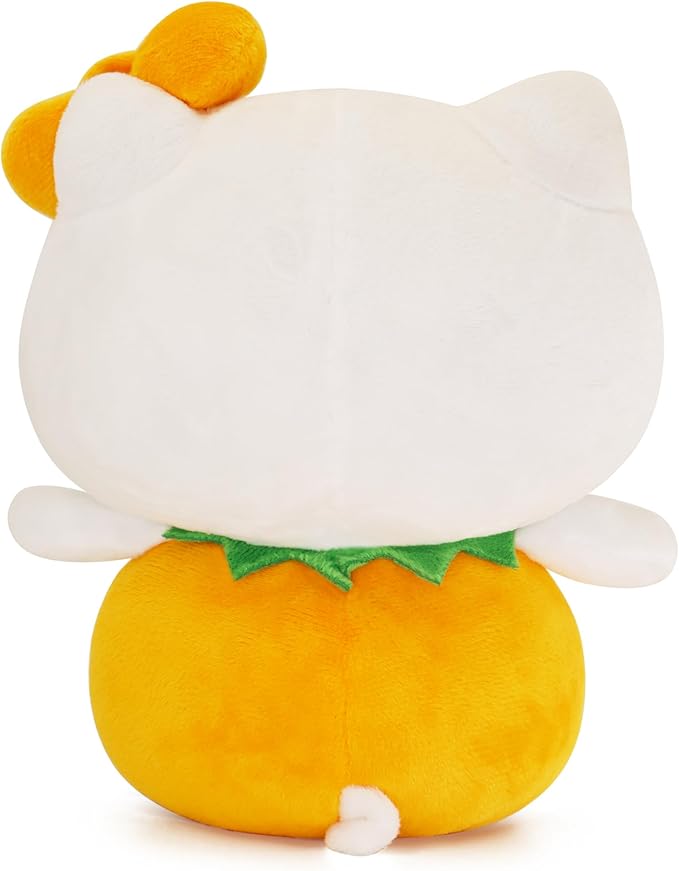 7-Inch Halloween Pumpkin Cat Plush, Soft and Cute Kitty Stuffed Animal, Adorable Halloween Decoration and Gift (White)