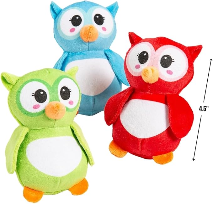 Fun Express Plush Owl Stuffed Animal Toys - 12 Pieces in Assorted Colors - Soft Plush