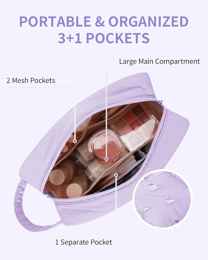 Narwey Quilted Makeup Bag Puffy Make up Bag Cosmetic Bag Organizer, Puffer Travel Toiletry Bag for Traveling Women Girl, Travel Bag for Toiletries, Skincare Medicine Bags (Purple)