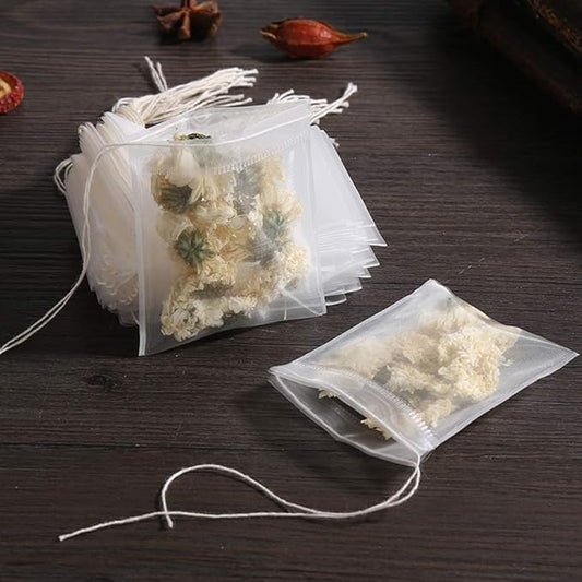 50 Pcs Tea Filter Bags Disposable Tea Bags for Loose Tea Herb Spice Empty Mesh Small Drawstring Seal Infuser Strainer Diy Bath Tea Bags Sachets (2.36x3.1inch)