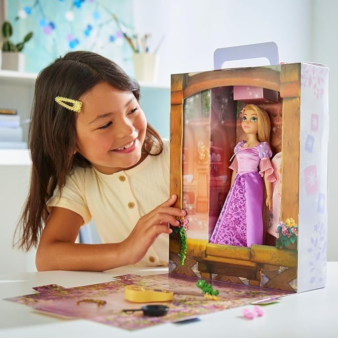 Disney Store Girl's Princess Story Doll (Rapunzel from Tangled) 11 Inches, Includes Coloring Book and Additional Dress, Princess Doll in Classic Outfit, Princess Toys