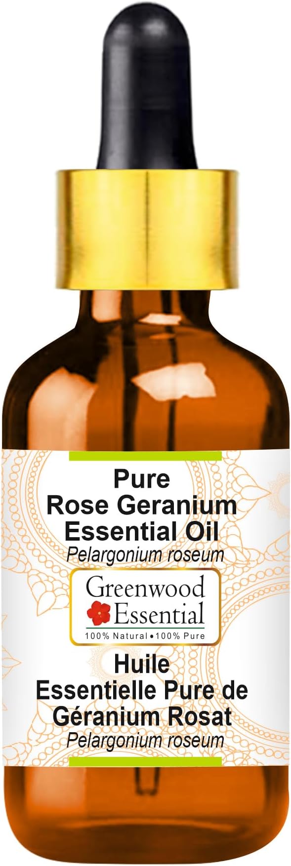 Greenwood Essential Pure Rose Geranium Essential Oil (Pelargonium roseum) with Glass Dropper Steam Distilled 5ml (0.16 oz)