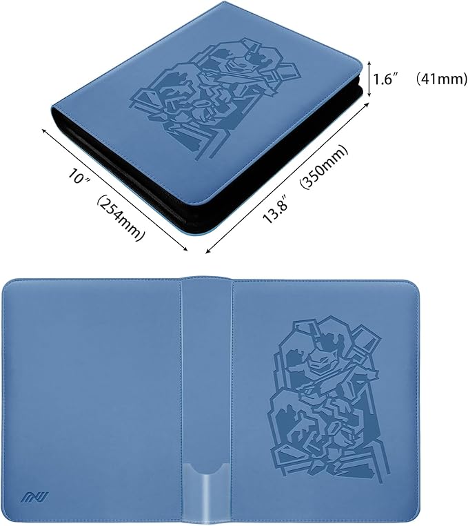 9 Pocket Card Binder, 360 Cards Trading Cards Games Collection Holder Book Folder with Customizable Label Slot and Side-Loading Sleeves (Blue)
