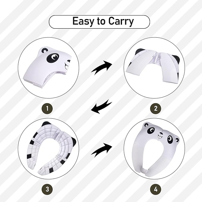 Travel Toddler Toilet Seat, Portable Toilet Training Seat for Kids, Foldable Toilet Seat Toddler in ABS Material with 8 Anti Slip Silicon Pads and 1 Carry Bag, White Panda