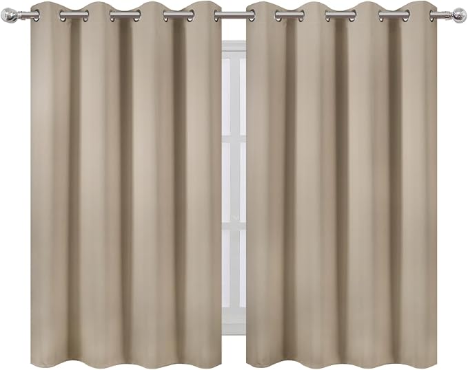 LEMOMO Khaki Thermal Blackout Curtains/52 x 45 Inch/Set of 2 Panels Room Darkening Curtains