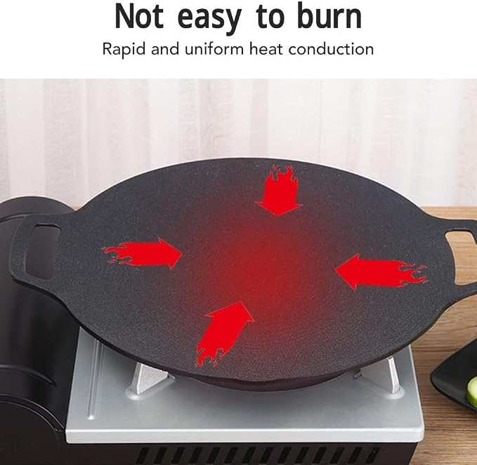 Korean Grill Pan,10 inch Round BBQ Nonstick Griddle Plate, Aluminum Alloy Gas Stove Pan with Double Handles for Indoor Cooking,Outdoor Camping(36cm)