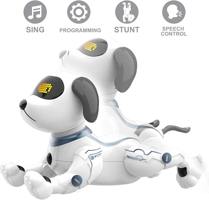 Fisca Remote Control Dog, RC Robotic Stunt Puppy Voice Control Toys Handstand Push-up Electronic Pets Dancing Programmable Robot with Sound for Kids Boys and Girls Age 6, 7, 8, 9, 10 Year Old