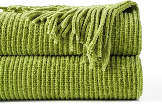 BATTILO HOME Lime Green Throw Blanket for Couch, 50"x60" | Soft Chenille Knit Throw Blanket with Tassels for Home Decor, Spring Green Throws for Couch Cover