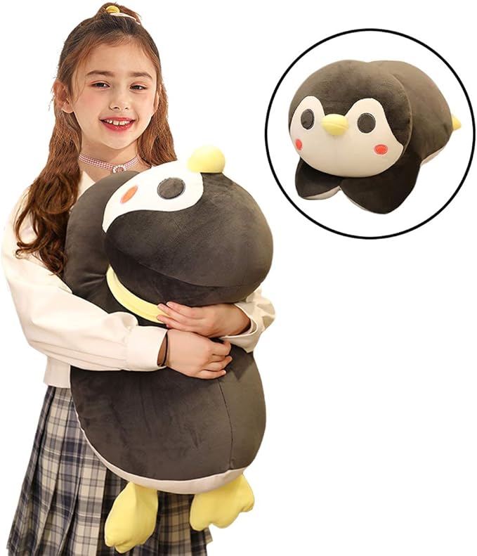 ELAINREN Super Fluffy Penguin Stuffed Pillow Ultra-Soft Gray Penguin Plush Hugging Pillow Adorable Anime Penguin Shape Plushie Cushion Decor Gifts/23.6''