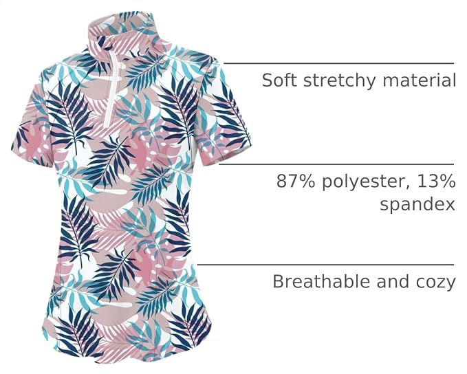 LOMON Womens Golf Polo Shirt Summer Short Sleeve Quarter Zip Outfit | Side-Pockets,Princess Seams,Cotton,Wrinkle Free,Moisture Wicking,Quick-Dry,Lightweight,Collared,for Tennis Workout
