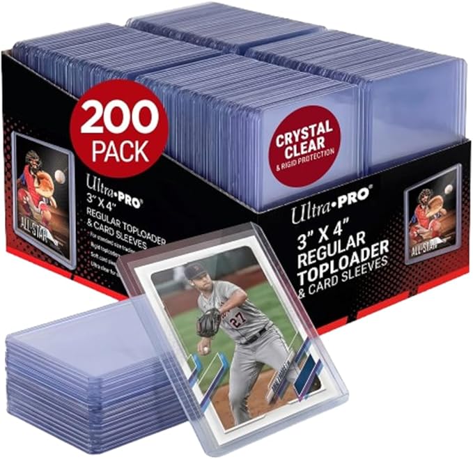 Ultra PRO 3" x 4" Clear Regular Toploaders for Cards with Card Sleeves Bundle Standard Size 200ct Trading Baseball Toploader Card Sleeve Protectors