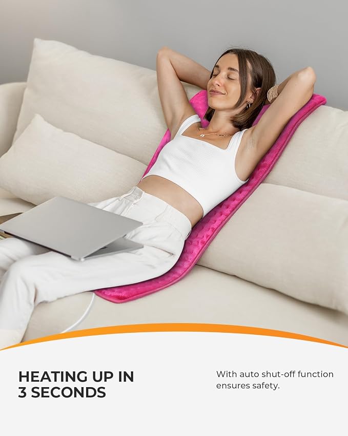 CooCoCo Pink Heating Pad for Period Cramps, 18" x 33" Large Heating Pad for Back, FSA Eligible Cute Heated Pad, 6 Heat Settings, Auto Off, Moist Heat, Heat Pad for Women Mom Wife Teens