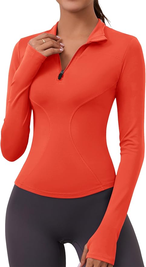 LOMON Womens Long Sleeve Workout Tops Quick Dry Quarter Zip Pullover Crop Yoga Athletic Slim Fit Shirts