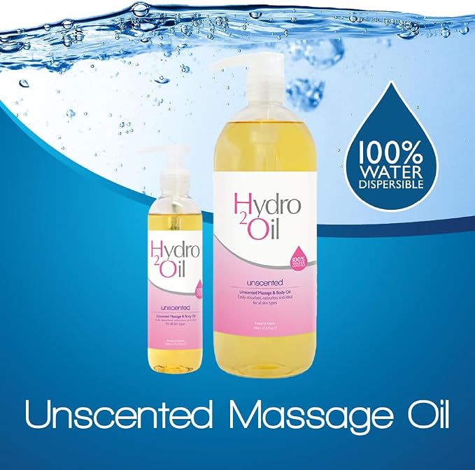 Hydro 2 Oil Unscented Massage Oil 8.4 fl oz - Water Dispersible Formula with Jojoba and Grapeseed Oil Enriched with Vitamin E