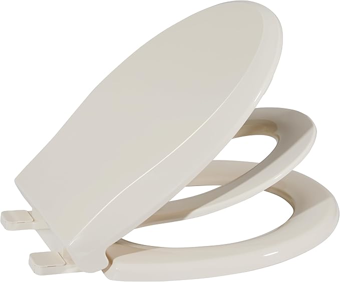17" Round Toilet Seat for Adult and Child, Built-In Potty Training Seat with Soft Quiet Close Non-Slip Design, Magnetic Kids Seat and Cover for Round Toilets in Almond Color, Easy to Install and Clean