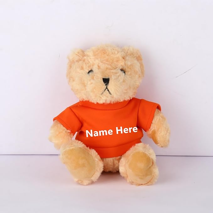 Personalized Custom Name Bear Clothes Plush Doll Tee Shirt for 8-12 Inch (Orange)