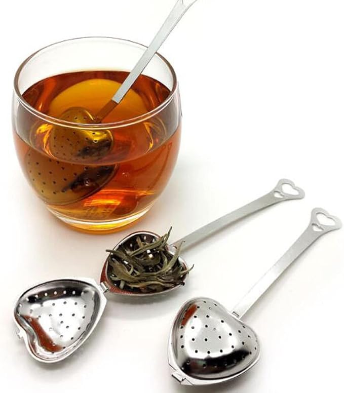 12Pcs Stainless Steel Tea Infuser Mesh Heart Shaped Tea Strainer Spoon Sugar Flour Sifters Filters Tea Interval Diffuser for Loose Leaf, Spices, Seasonings