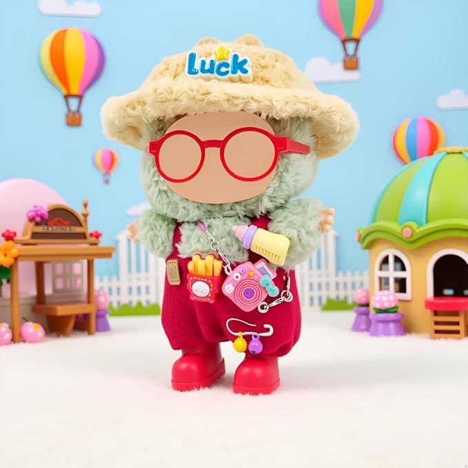 Doll Clothes Outfit and Accessories Suitable for 17cm Dolls, 5 Piece Set Romper Hat Camera Backpack Glasses Shoes (No Doll) Red