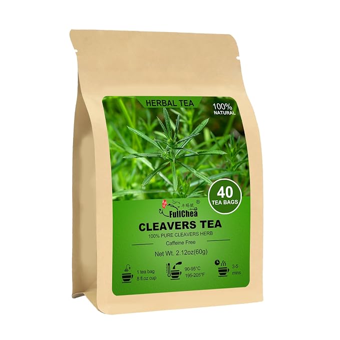 FullChea - Cleavers Tea Bags, 40 Count, Dried Cleavers Herb | Natural cleavers herbal tea, non-GMO, caffeine-free, crafted from premium galium aparine for daily body cleansing