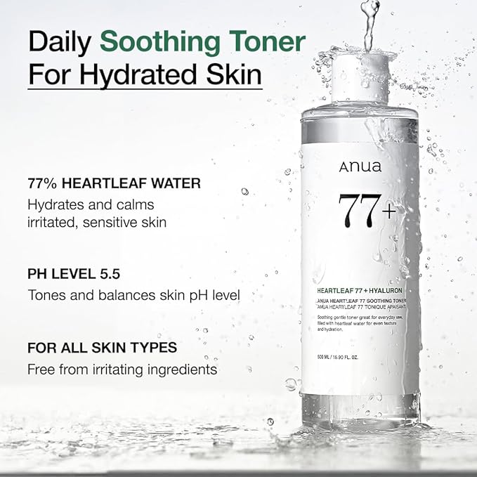 Anua Gentle Moisture Duo: Heartleaf 77 pH 5.5 Soothing Toner & Heartleaf 70 Intense Calming Cream for skin barrier repair, hyaluronic acid, panthenol for facial moisturizer, Vegan, Korean Skincare set