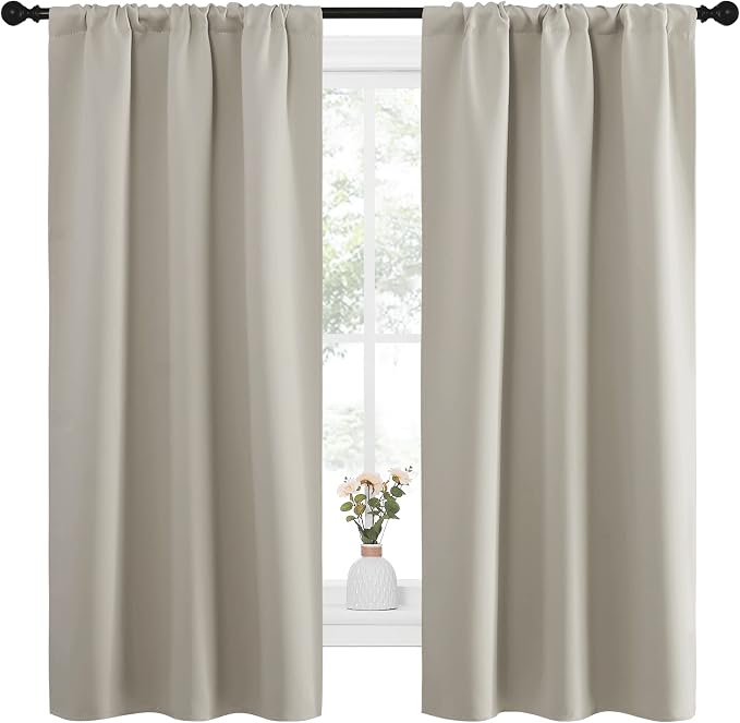 NICETOWN Blackout Curtains for Living Curtains, Room Darkening Window Curtain Panels, Easy-Care Solid Thermal Insulated Draperies/Drapes for Daughter Room (Natural, 2 Panels, 34 by 63)