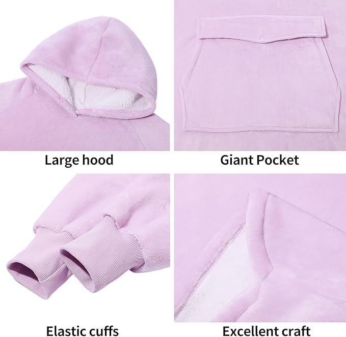 Krifey Wearable Blanket Hoodie, Oversized Sherpa Fleece Sweatshirt with Giant Pocket, Birthday Gifts for Women, Mom, Sister, Whisper Lavender