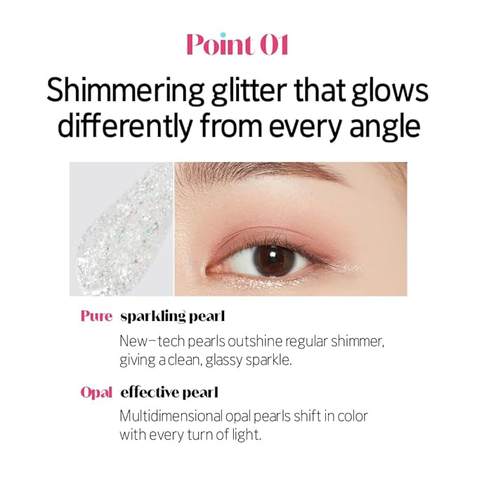 ETUDE Tear Drop Eyeliner, Crystal & Opal Glitter, Smudge-Proof Sparkle, Long-Lasting Formula, All Skin Tone Friendly, Korean Makeup, Beauty, White Tear (0.271 Fl Oz)