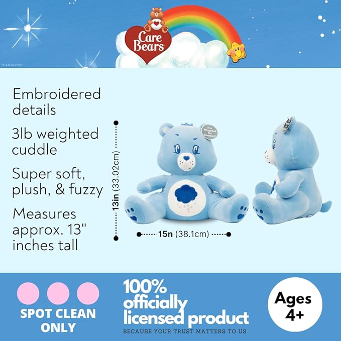 Franco Calm Care Bears Grumpy Bear Bedding Super Soft Calming 3Lb Weighted Cuddle Pillow Buddy, Comfort Pillow, (Officially Licensed Product)