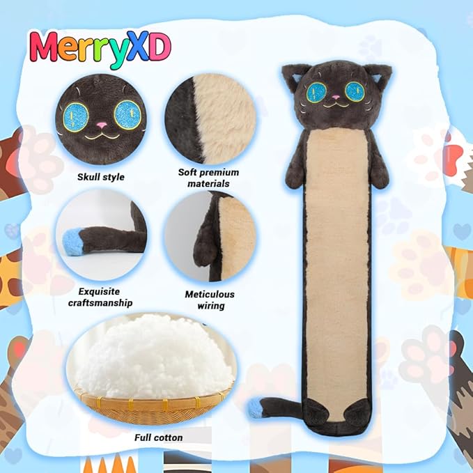 MerryXD Long Cat Plush Kawaii Body Pillow, 28” Cute Black Cat Stuffed Animals Soft Plushies, Big Eyes Kitten Plush Toys Throw Pillow Doll Gift for Girlfriend,Birthday,Christmas,Halloween