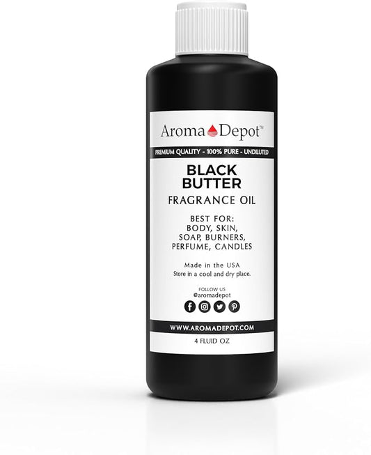 Aroma Depot Black Butter 4 oz. Fragrance Oil I Perfume I Skin Oil I Scented. DIY Projects Such as Candles, Bath Bombs, Body Butters, Creams & Lotions. Few Drops in The Diffuser, Burners, or Warmers.