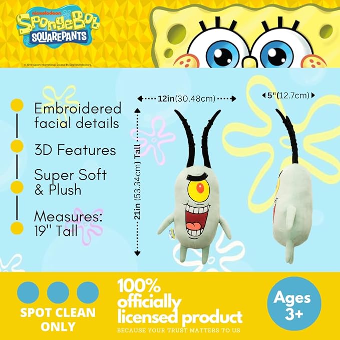 Collectibles Spongebob Squarepants Plankton Bedding Super Soft Cozy Decorative Cuddle Pillow, (Officially Licensed Product) By Franco