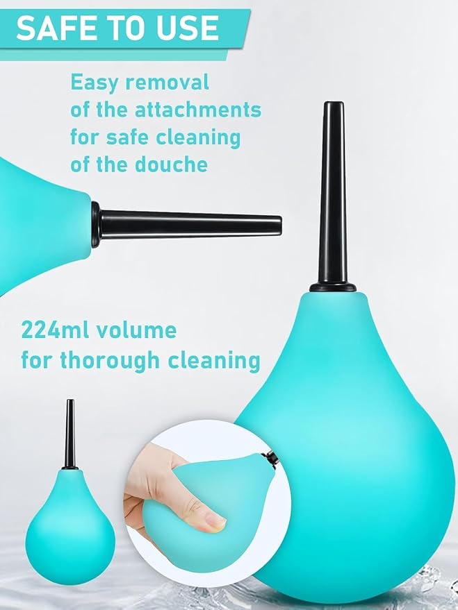 Enema Bulb Douche Enema Kit - 8 oz Reusable Clean Anal Douche for Men Women with 3 Replaceable Nozzle ,Anal Cleaner Enema Bulb(Green,3 Piece Set)