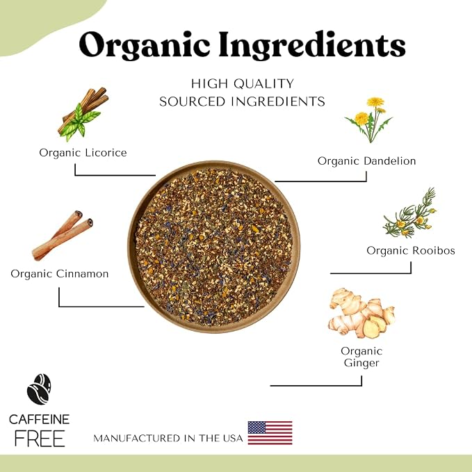 Organic Dandelion Root Tea Loose Leaf Tea Bags – Liver Detox Tea, Liver Cleanse Tea, Dandelion Tea Organic, Liver Tea, Ginger, Rooibos, Turmeric, Caffeine Free AIP Paleo Cleansing Herbal Blend, 15 Count