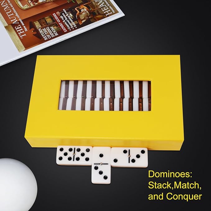 IDTQ Double Six Standard Domino Set - 28 Tile Classic Number Game for 2-4 Players (Yellow)