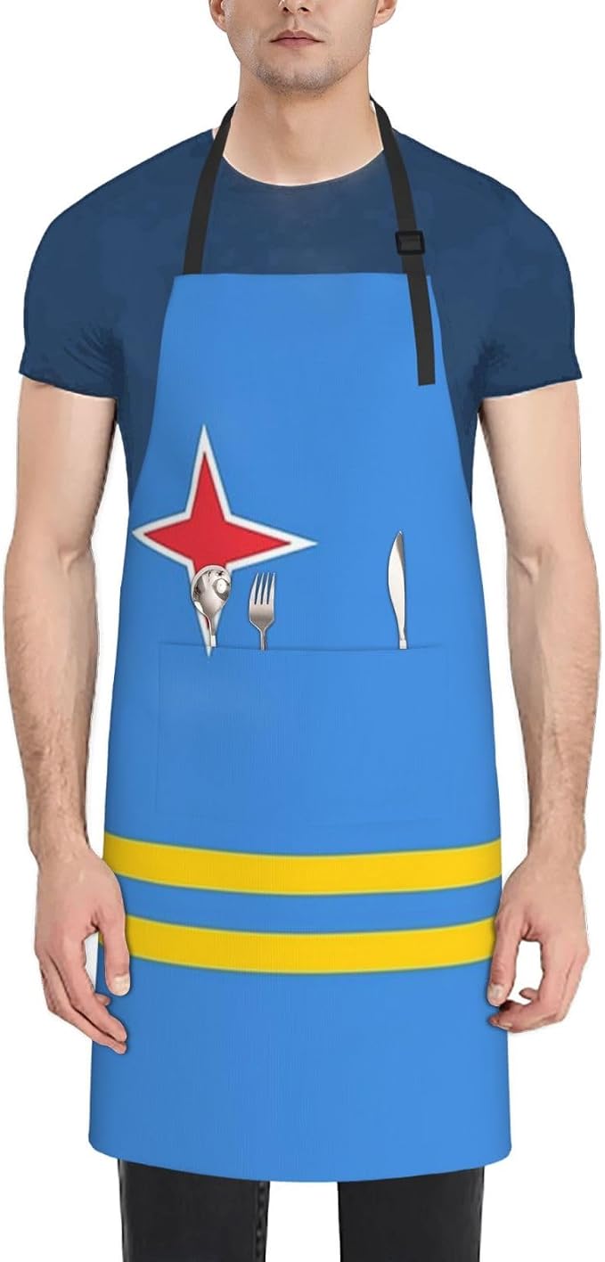 Cute Flag Kitchen Cooking Aprons for Women Men Adjustable Patriotic Flag Apron with 2 Pockets for Home Kitchen Garden