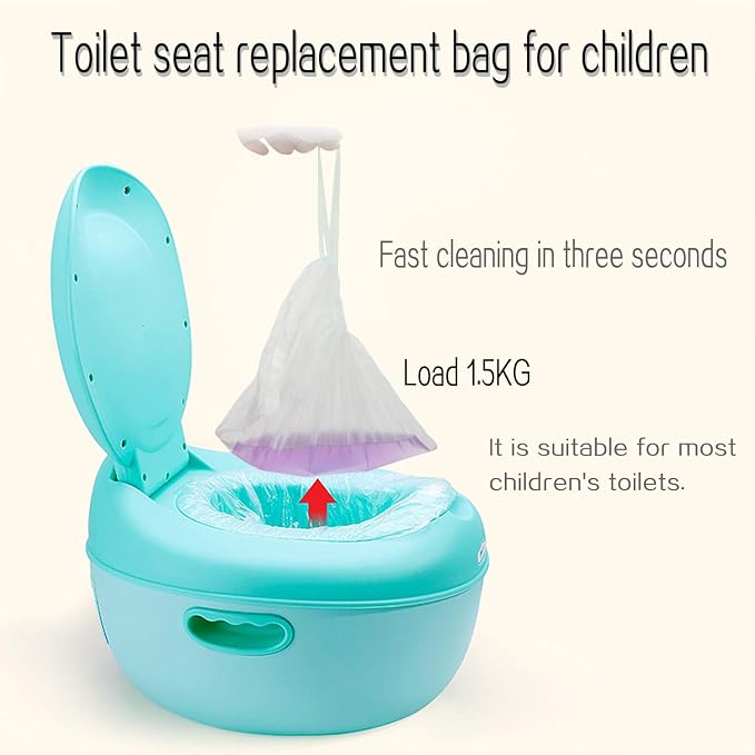 100 Pack Disposable Potty Liners with Drawstring, 17.3”×9.4” Universal Fit Potty Training Bags, Leakproof Tear-Resistant Toilet Seat Liner for Kids Toddlers, Travel Outdoor & Pet Waste Cleanup