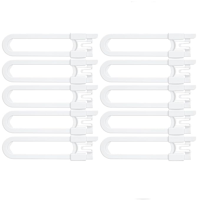 Vmaisi Baby Sliding Cabinet Locks - Adjustable U Shaped Child Safety Locks for Cabinets with Handles or Knobs, Childproof Latches for Kitchen Bathroom Storage Cupboards 10 Pack
