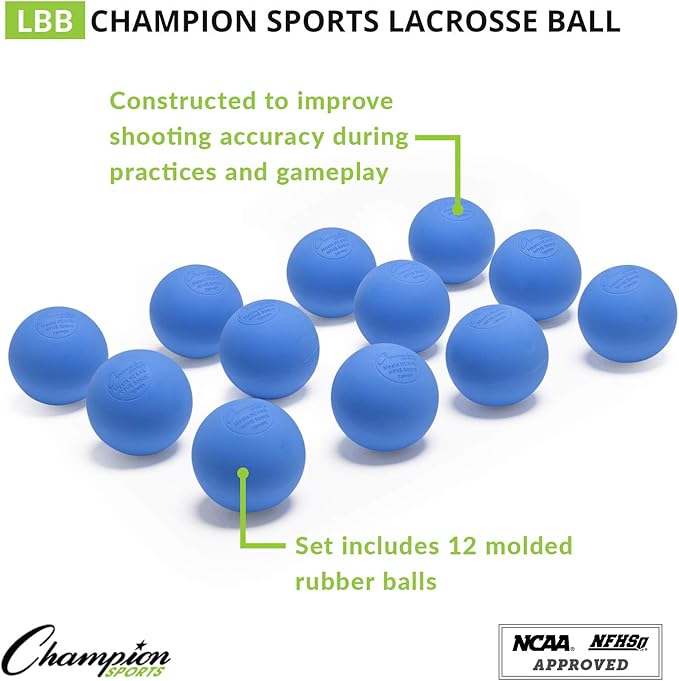 Champion Sports Lacrosse Balls – Official Size SEI Certified, Multi-Color Packs of 3, 6, or 12 for Practice & Games
