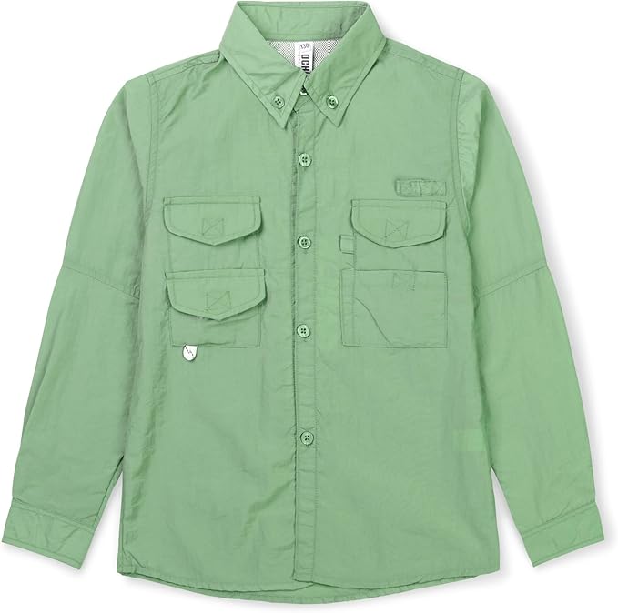 OCHENTA Boys' Button Down Long Sleeve Fishing Shirt Quick-Dry UV Sun Protection Outdoor Tops