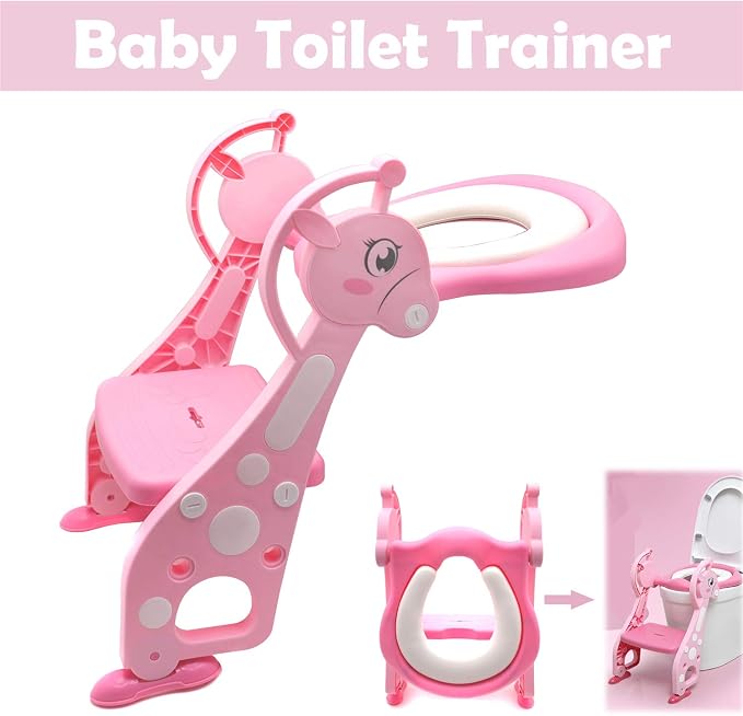 Giffgaff Potty Training Toilet Ladder Seat With Upgraded Cushion Step Stool Ladder Toilet Trainer for Baby Toddler Kids Children In Pink