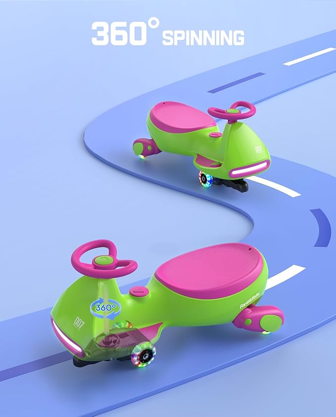 FanttikRide N7 Pro Electric Wiggle Car, Rechargeable Battery, CyberWiggle, 2 in 1 Swing Car, 2 Speeds Max 4 Mph, Anti-Rollover, Flashing Wheels, Bluetooth, for Ages 3 and Up, 150 Lbs, Grape Green