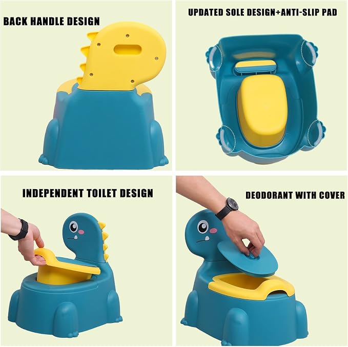 Potty Training Toilet, Dinosaur Potty Training Toilet Seat, Separated Dinosaur Training Potty for Toddlers with Non-Slip Rubber Mat Backrest, Portable Potty Chair for Boys and Girls Travel