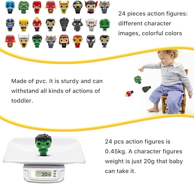 Action Figures, 24 PCS Mini Figures Toy Set, 1.38 Inch PVC Cake Topper Figures Decorations, Gift for Kids in Birthday Party, Christmas Day, Easter Day