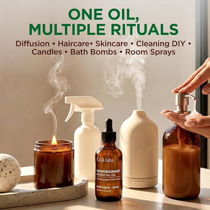 100% Pure Lemongrass Essential Oil - 4 Fl Oz - Lemongrass Oil for Hair, Skin, Diffuser, Aromatherapy & DIY Candle Making Scent