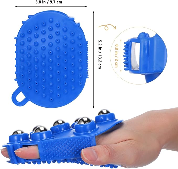 Veemoon 2 Pcs Palm Massage Glove, Roller Ball Handheld Massager, Blue PVC Body 7 Metal Beads, Lymphatic Massage Tool Face Back Neck Foot Muscle Tension Soothing Gua Sha Adults Present