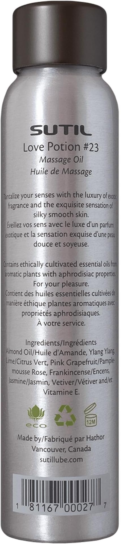 SUTIL Love Potion #23 Massage Oil – Sensual Aphrodisiac Massage Oil for Couples – Botanical Body Oil with Ylang Ylang, Geranium, Ginger & Cinnamon – Non-Sticky Aromatherapy Massage Oil (4 Oz)