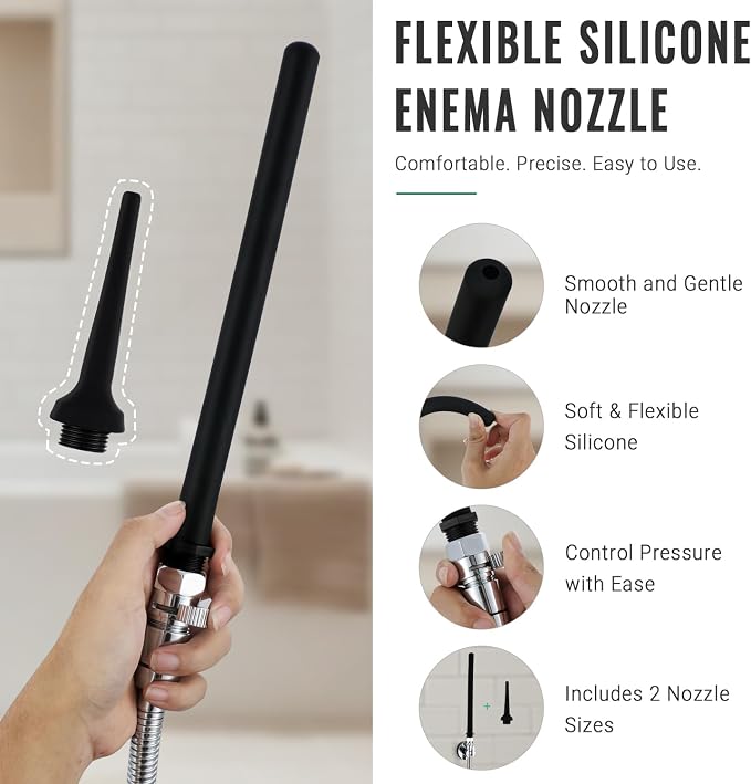 Shower Enema System with Water Control Valve and Silicone Nozzles for Deep Cleaning, Includes 100 Inches Hose for Men and Women