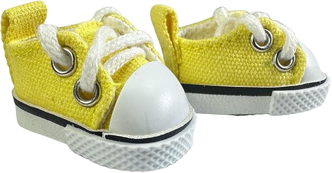 2 Pairs 17cm Doll Shoes, Lace-Up Canvas Sneakers Mini Shoes for 17cm Dolls, Fingerboard Shoes, Mini Finger Shoes, Clothing Accessory for 6.7in Dolls (White & Yellow)