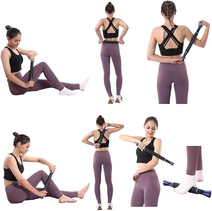 Muscle Roller Massage Roller Stick- Deep Tissue Fascia Blaster for Myofascial Pain Relief, Lymphatic Drainage & Body Sculpting, Handheld Physical Therapy & Recovery Tool (Blue black-18 inch)