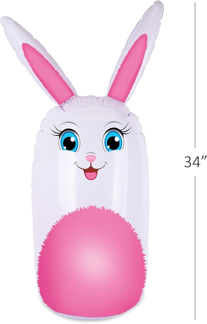 ArtCreativity 34” Easter Games Bunny Inflatable Ring Toss with 6 Rings, Easter Games for Kids - Weighted Bottom to Keep Rabbit Upright - Family Outdoor Easter Party Games for Kids and Adults